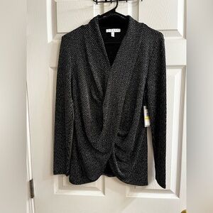 CHAUS~Black and Silver~Textured Blouse~M~NWT